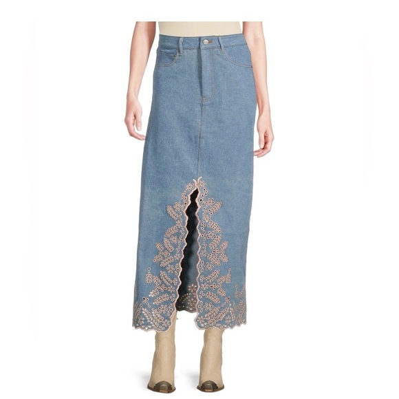 DRIFTWOOD Dresses & Skirts - Driftwood Serena Embroidered Denim Maxi Skirt - Pink Promise